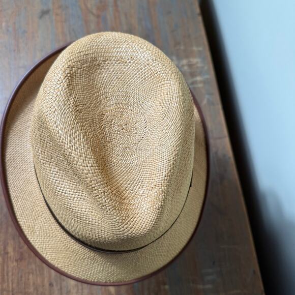 Cha Cha's House of Ill Repute Woven Fedora with Leather trim Brown Blue Ribbon - Picture 4 of 9